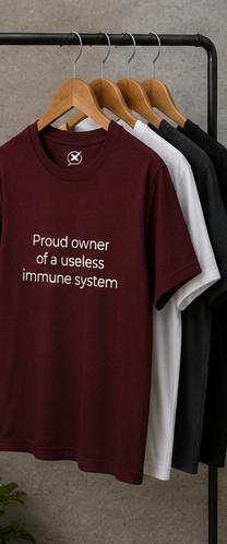 Proud owner of a useless immune system T-Shirt | Funny Sarcastic Text Tee