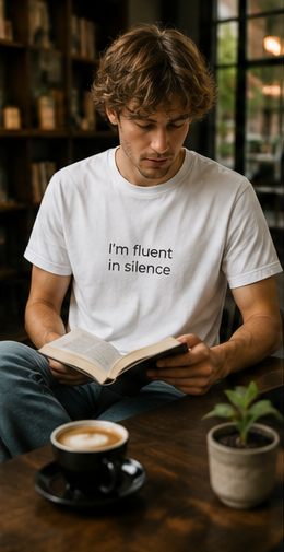 I'm fluent in silence Tee | Minimalist Text Shirt, Introvert Top