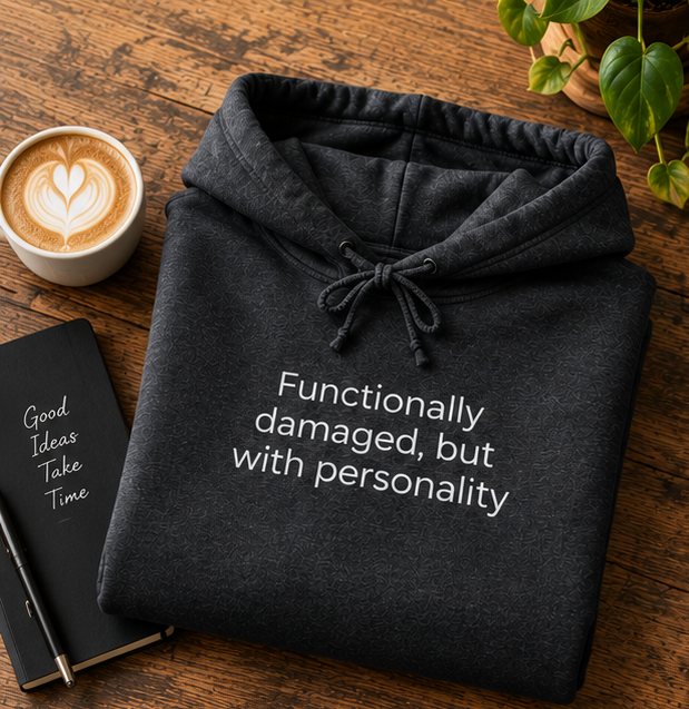 Functionally Damaged But With Personality Hoodie | Minimal Slogan Hoodie