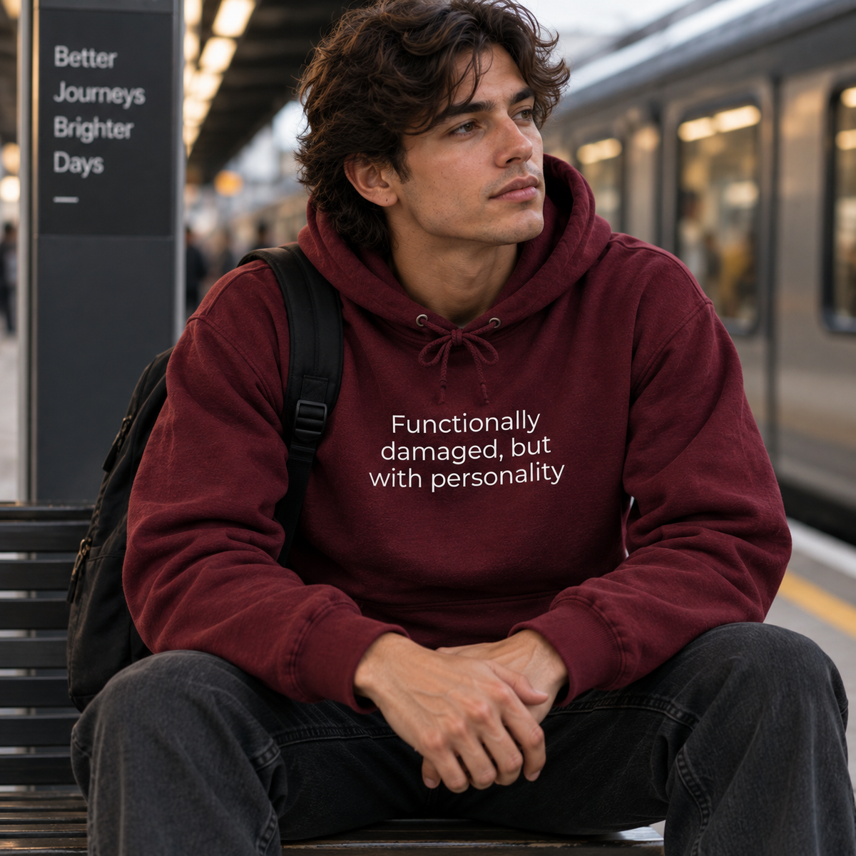 Functionally Damaged But With Personality Hoodie | Minimal Slogan Hoodie