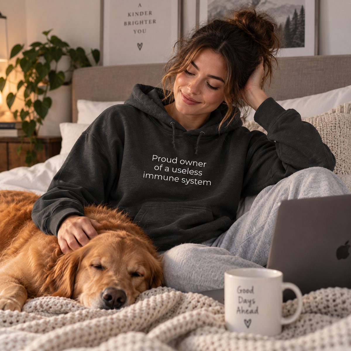 Proud Owner of a Useless Immune System Hoodie | Minimal Slogan Hoodie