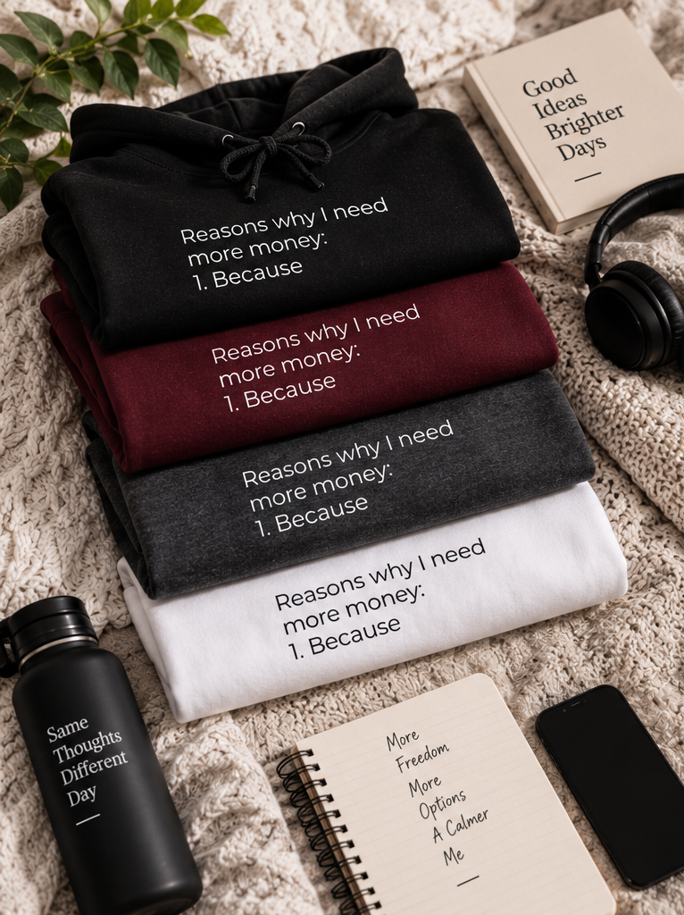 Reasons Why I Need More Money: Because Hoodie | Minimal Slogan Hoodie