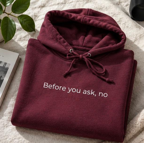 Before You Ask, No Hoodie | Minimal Slogan Hoodie