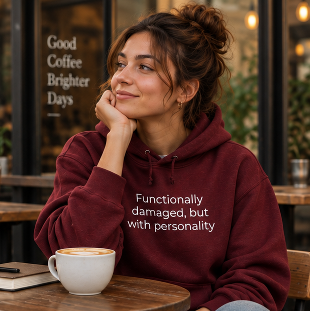 Functionally Damaged But With Personality Hoodie | Minimal Slogan Hoodie