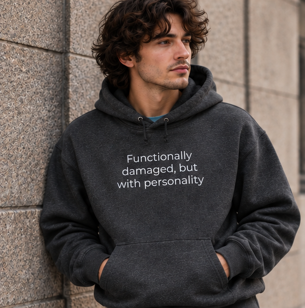 Functionally Damaged But With Personality Hoodie | Minimal Slogan Hoodie