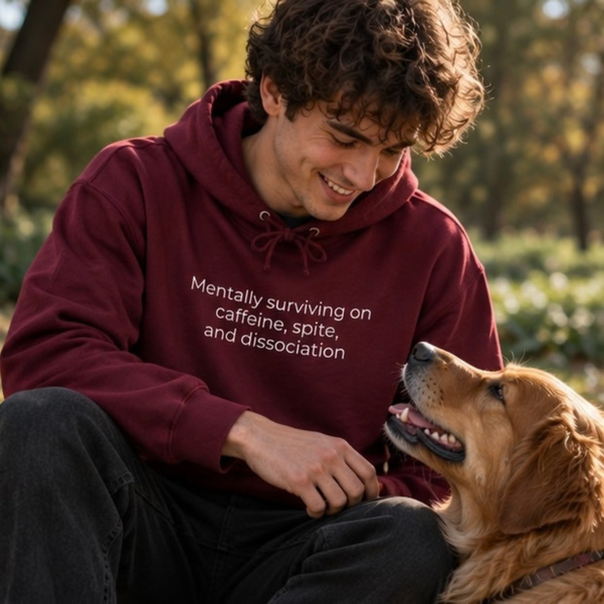 Mentally Surviving on Caffeine, Spite, and Dissociation Hoodie | Minimal Slogan Hoodie