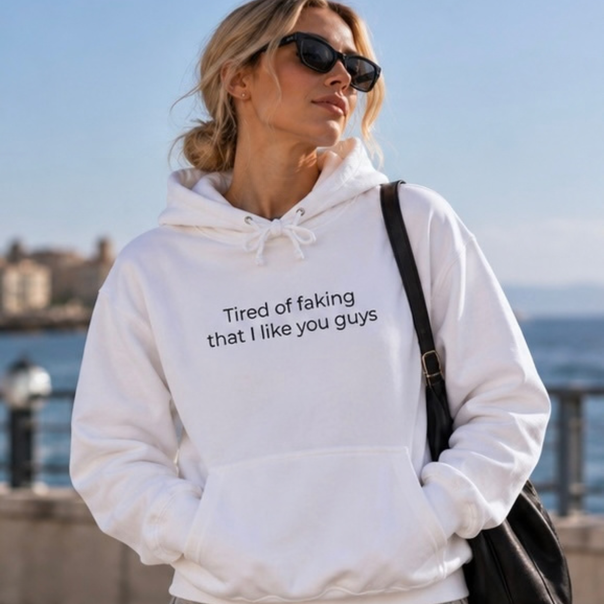 Tired of Faking That I Like You Guys Hoodie | Minimal Slogan Hoodie