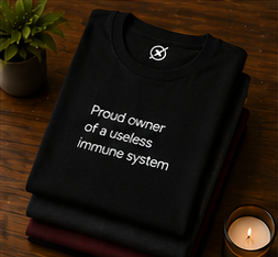 Proud owner of a useless immune system T-Shirt | Funny Sarcastic Text Tee