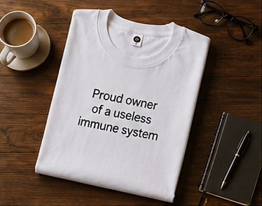 Proud owner of a useless immune system T-Shirt | Funny Sarcastic Text Tee
