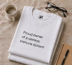 Proud owner of a useless immune system T-Shirt | Funny Sarcastic Text Tee