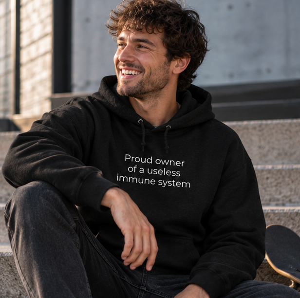Proud Owner of a Useless Immune System Hoodie | Minimal Slogan Hoodie