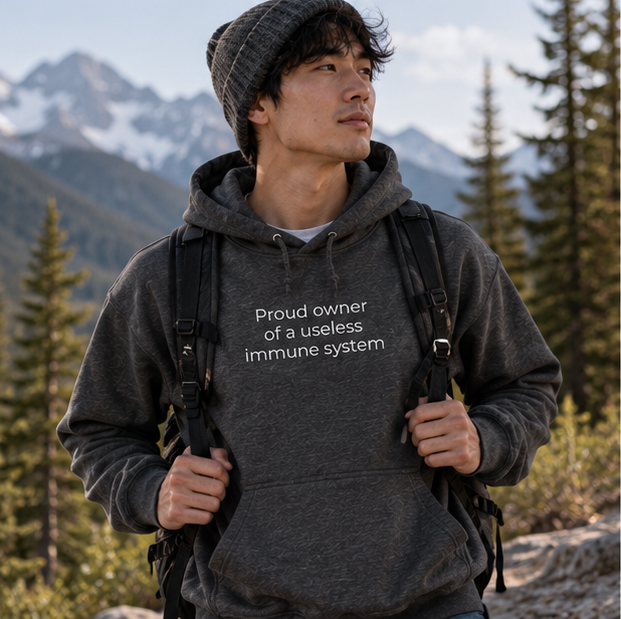 Proud Owner of a Useless Immune System Hoodie | Minimal Slogan Hoodie