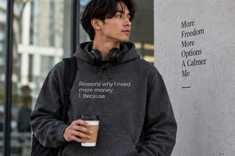 Reasons Why I Need More Money: Because Hoodie | Minimal Slogan Hoodie