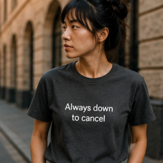 Always Down to Cancel T-Shirt | Minimal Text Tee, Casual Slogan Shirt