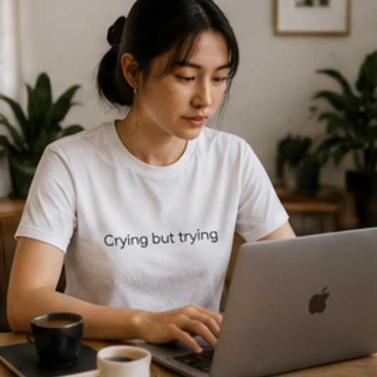 Crying but trying Tee | Minimal Text Shirt, Sadcore Aesthetic
